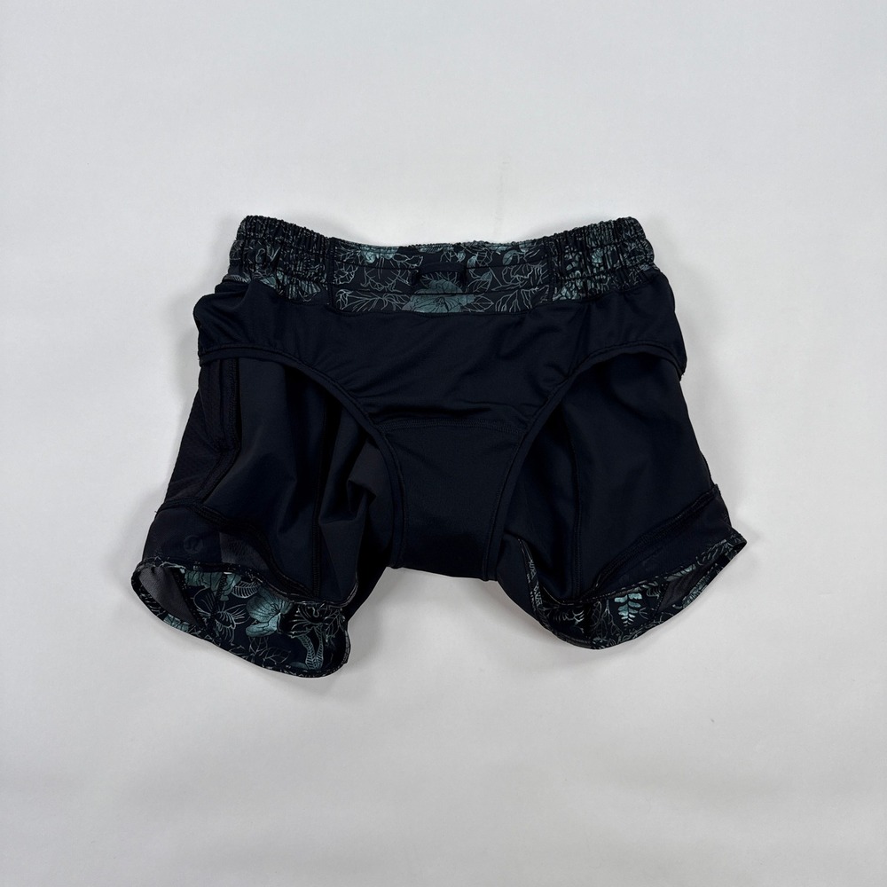 Lululemon Hotty Hot Shorts Womens 4 Black Teal Floral Lined Athletic Running LR - Picture 10 of 11
